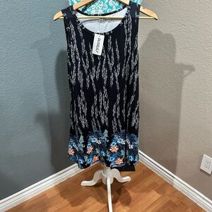 Auselily medium Black and Blue Floral Women's sun dress NWT